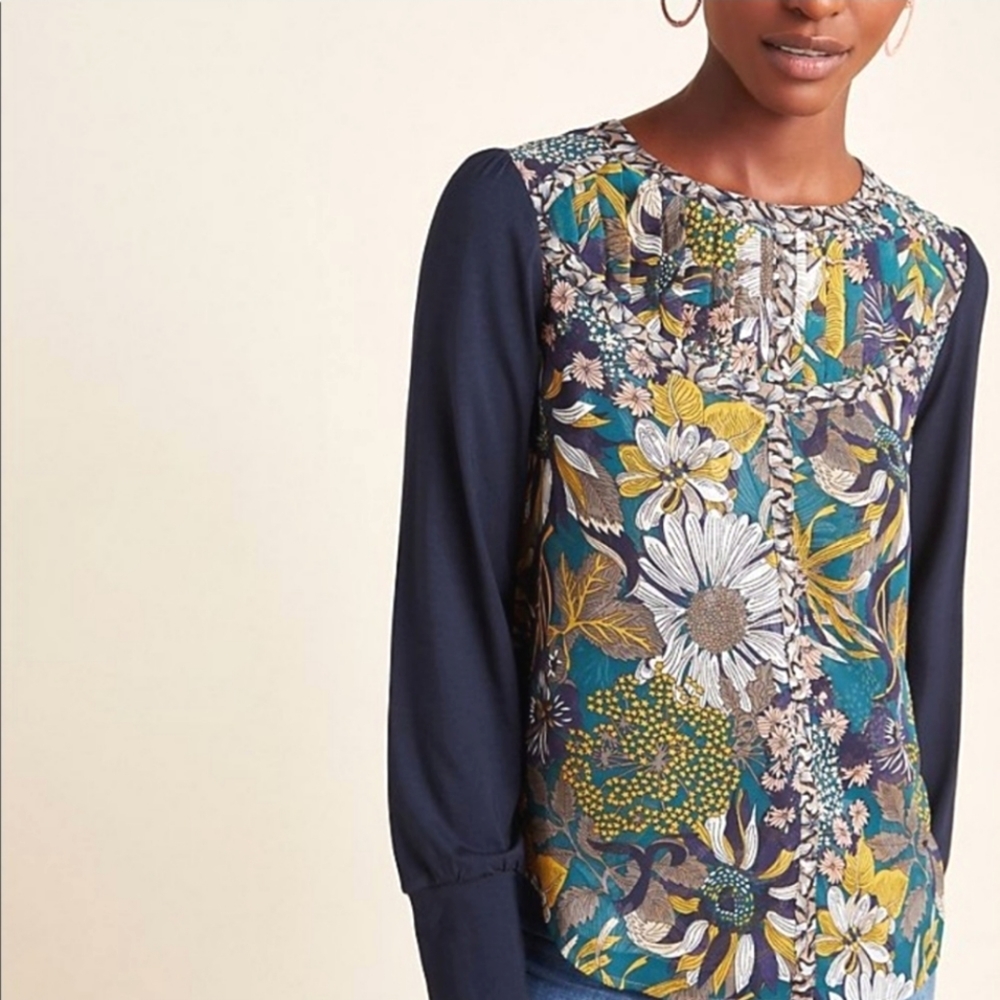 Anthropologie TINY Wesley Floral Navy Long‎ Sleeve Top